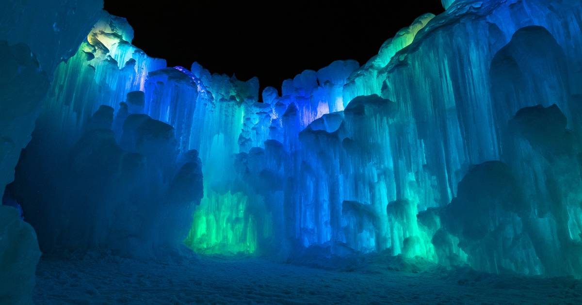 blue green lit ice castles