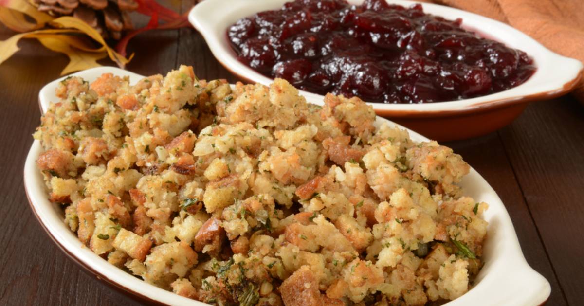 stuffing and cranberry sauce