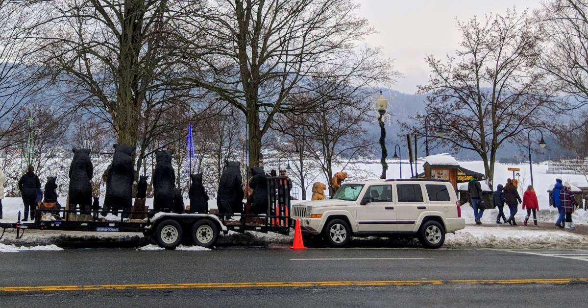 scene at winter carnival by road
