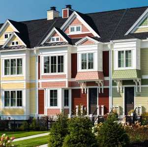 exterior of colorful townhomes