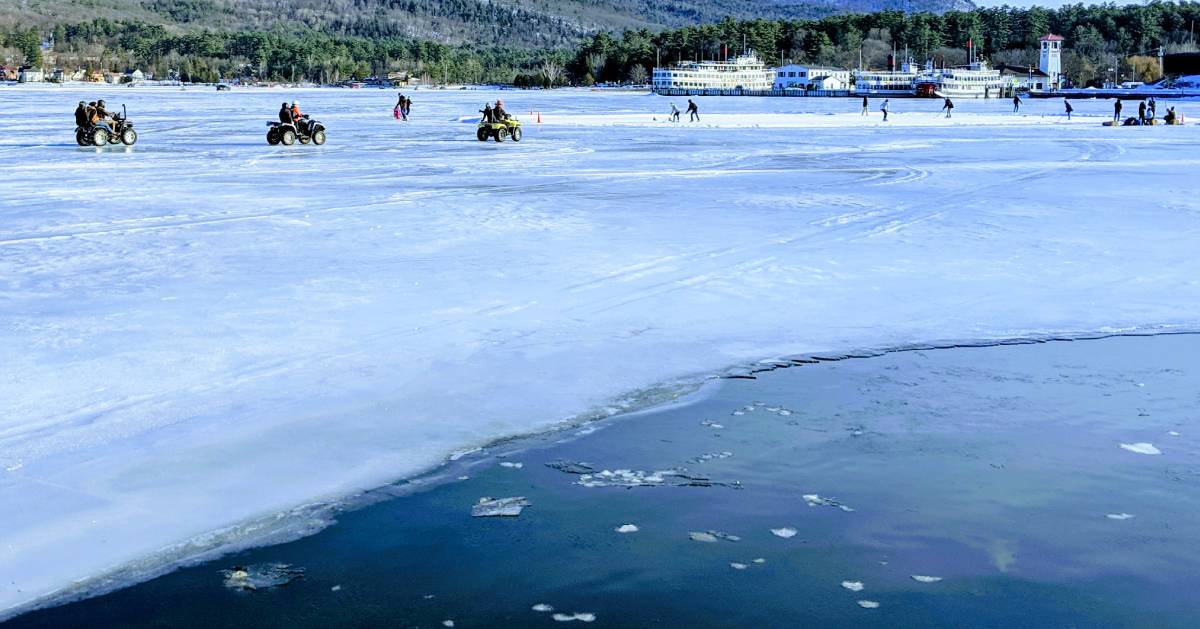ice on lake with ATVs
