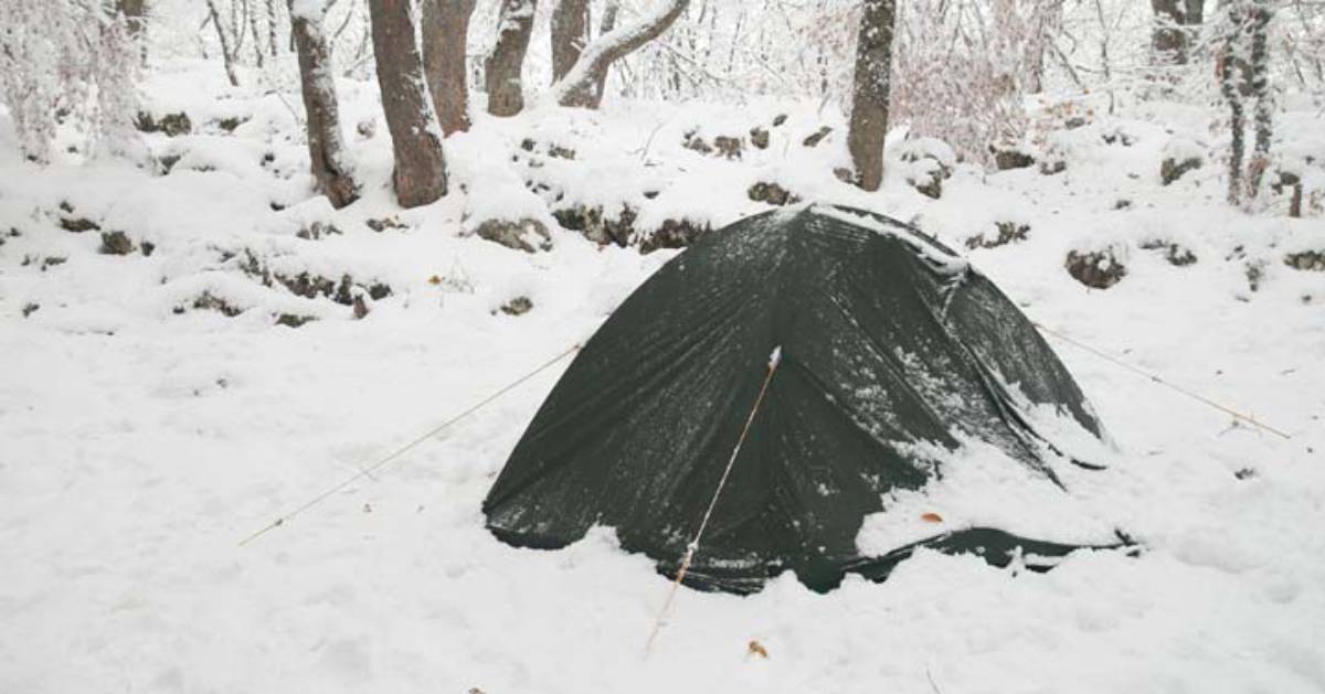 a snowy campsite