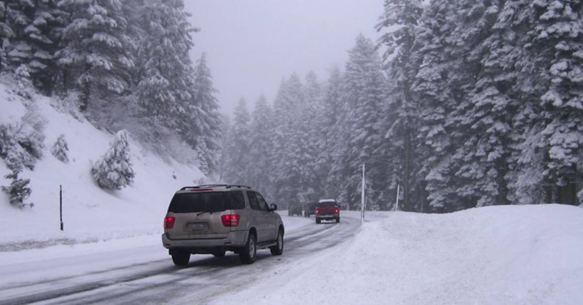 cars on snowy road