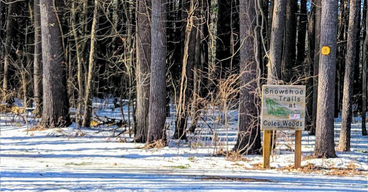 snowshoe trails sign at coles woods