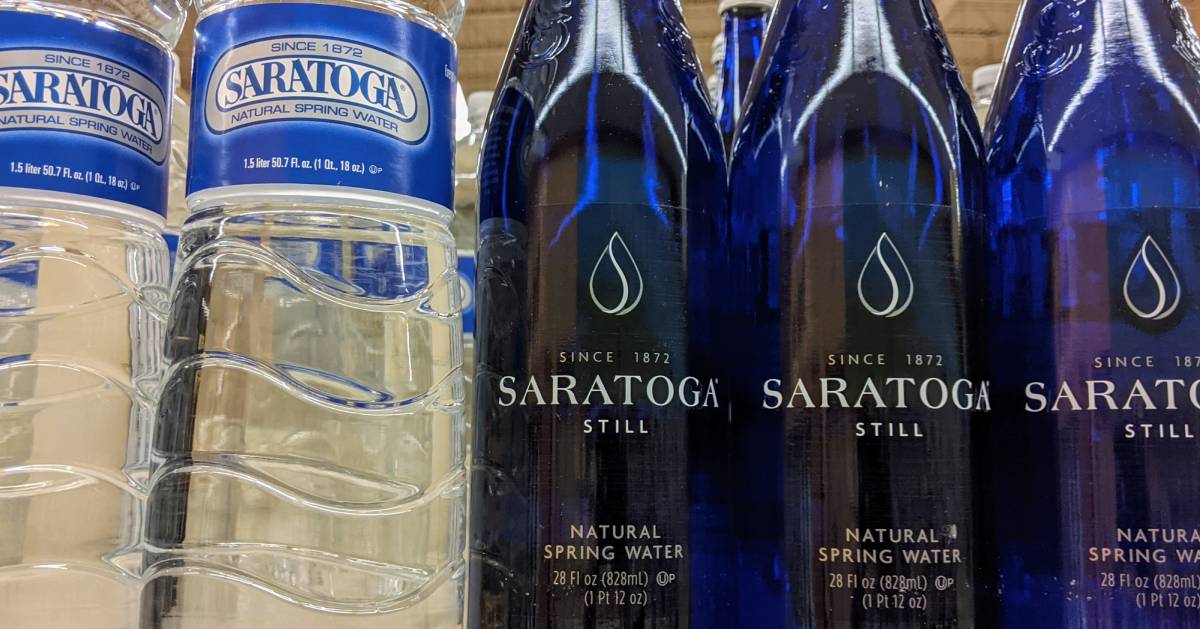 Saratoga bottled water on shelf