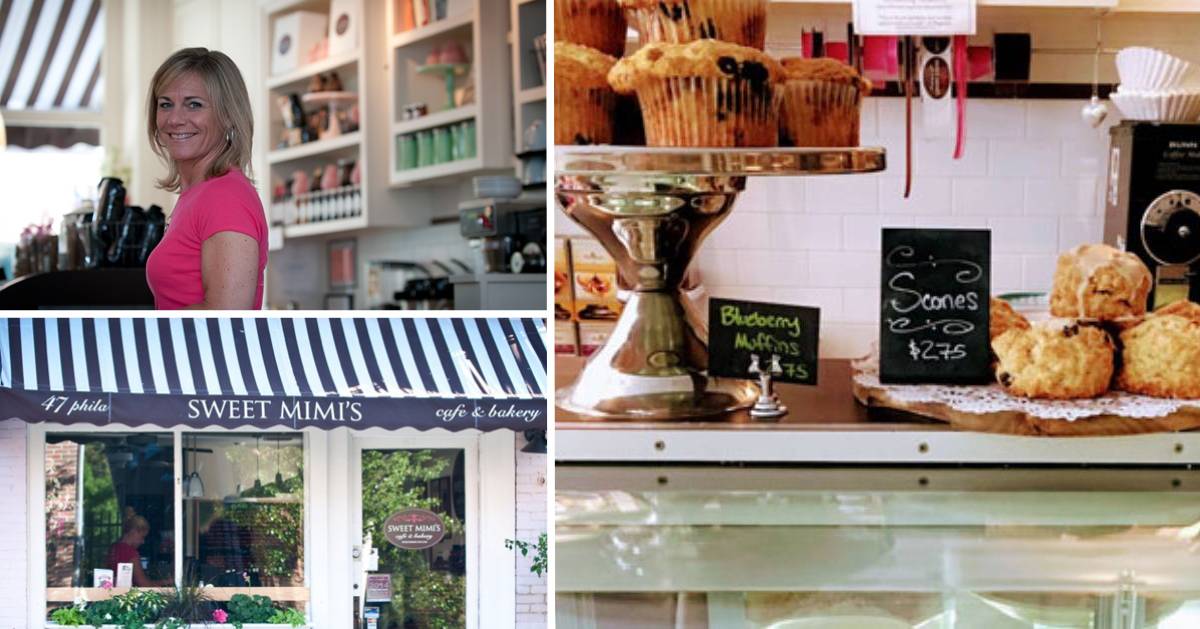 collage with chef, restaurant, and baked goods display