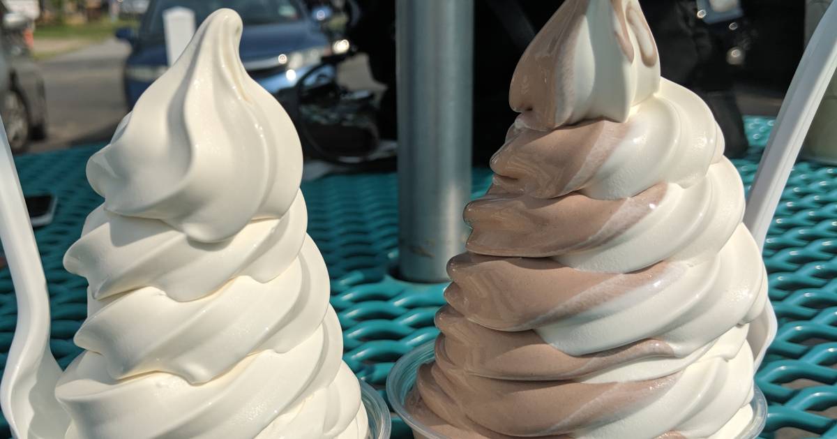two soft serve ice cream dishes next to each other
