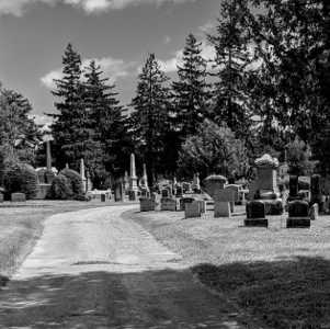 black and white photo of a cemetery