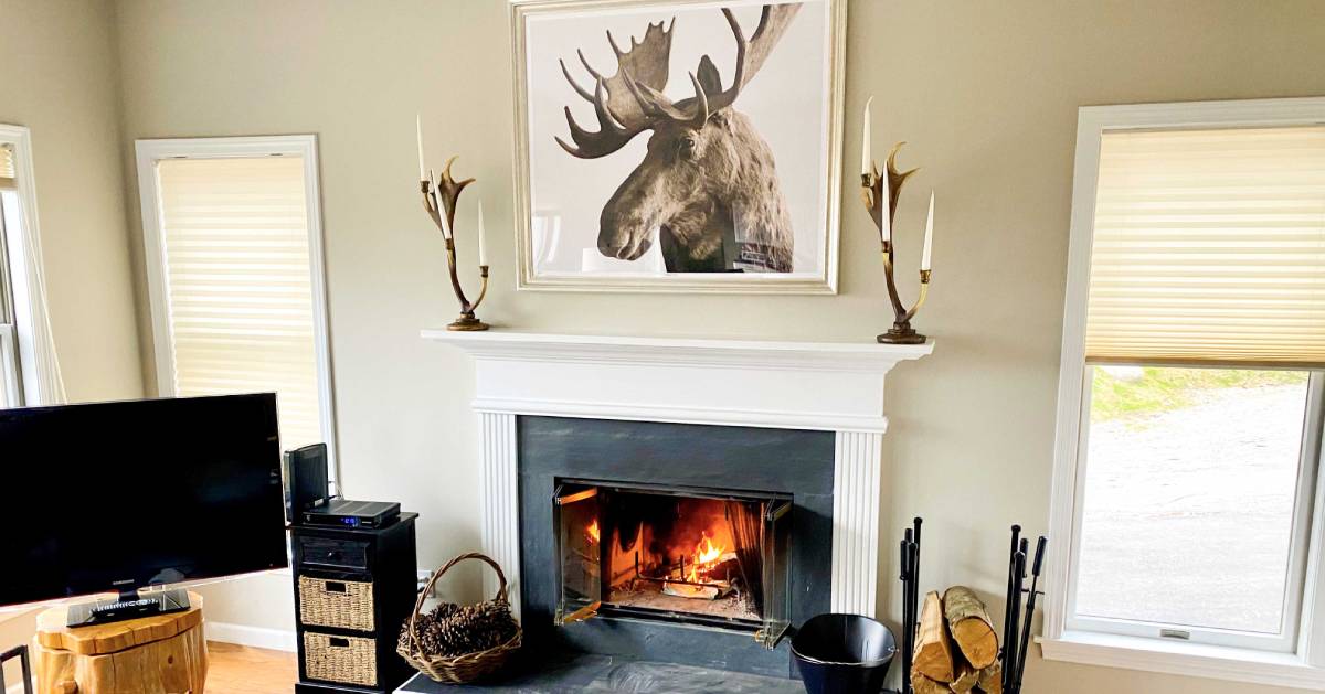 moose portrait over fireplace