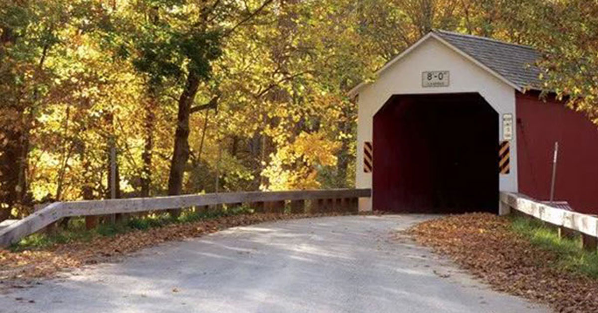 covered bridge in the fall