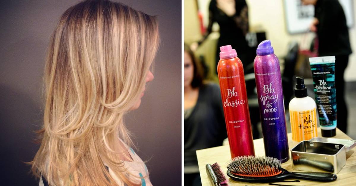 left image of woman with blonde hair and right image of hair products