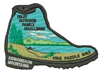 hiking challenge patch shaped like a boot
