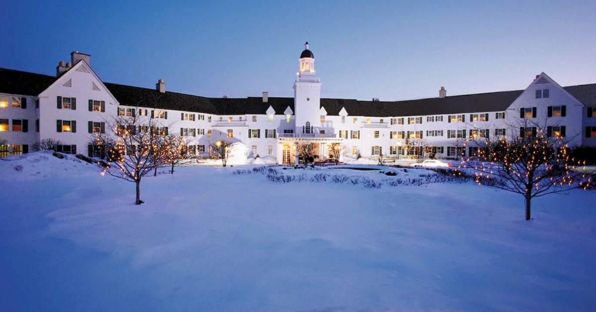large hotel in the winter