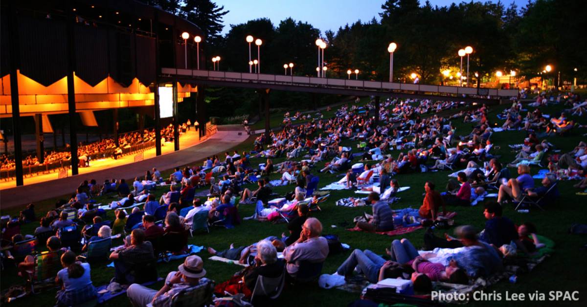 people on lawn at concert in the evening