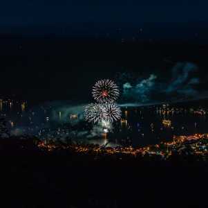 fireworks over village at night