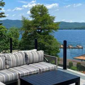 rooftop couch with view of docks and the lake