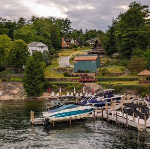 boats docked on lake george