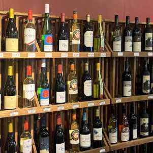 wine bottles in liquor store
