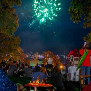 views of fireworks and crowd at fort william henry