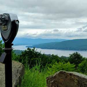 view finder on summit looking out at lake george