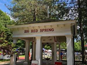 big red spring on a sunny day
