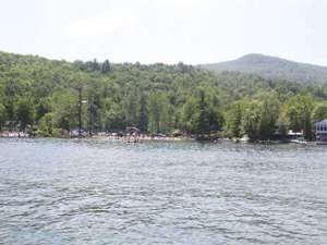 view of the Washington County Beach from the waters of Lake George