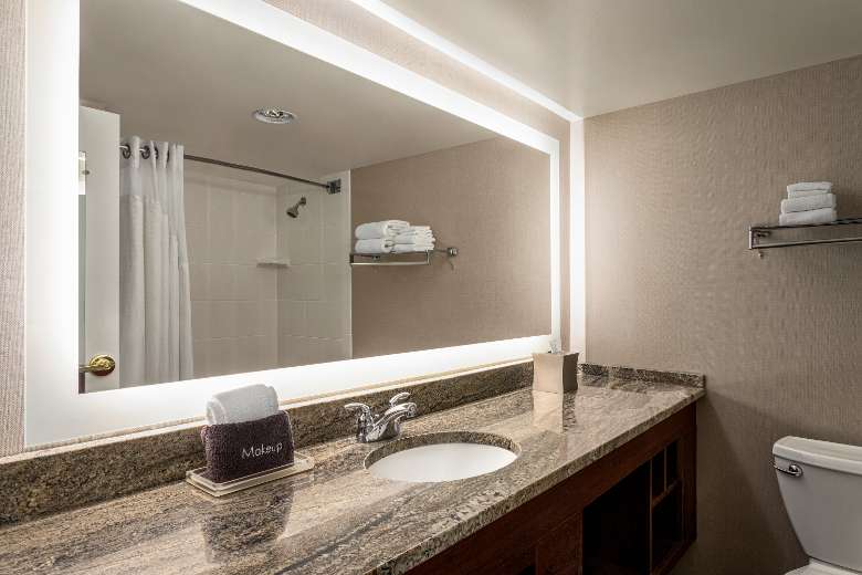Enjoy new backlit mirrors in our guest bathrooms