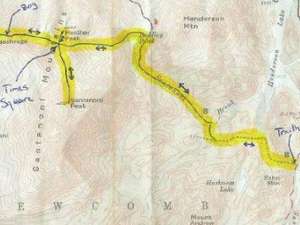 map showing the route from the trailhead to santanoni, panther, and couchsacharaga peaks