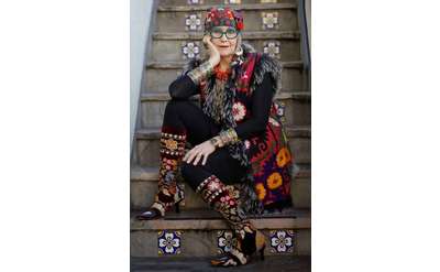 woman wearing an eccentric colorful outfit