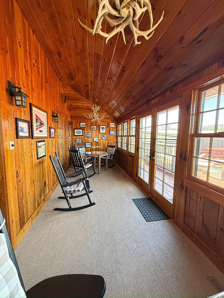 Enclosed porch with lake views