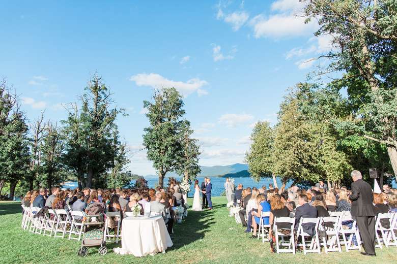 Wedding ceremony looking over Lake George