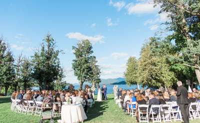 Wedding ceremony looking over Lake George