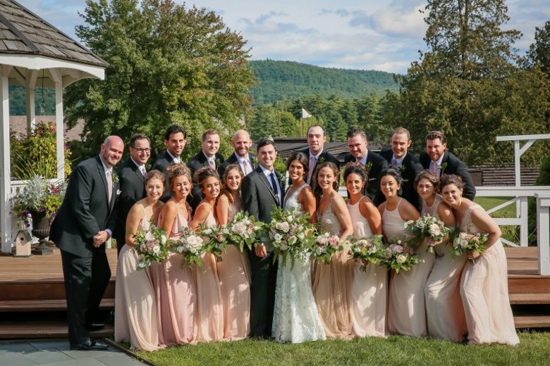 wedding party posing outdoors