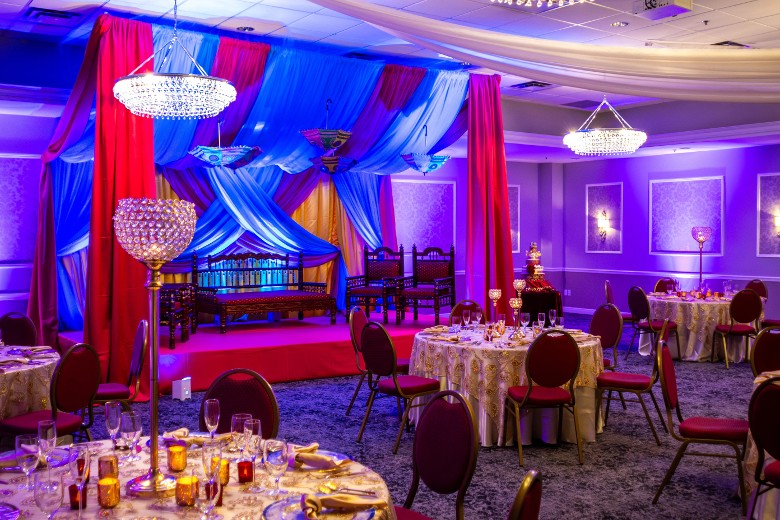 tables set up in wedding reception space