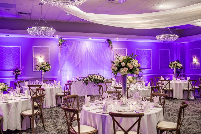 tables set up in wedding reception space