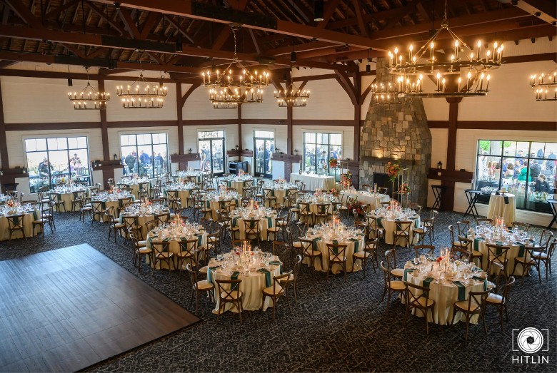 tables set up in wedding reception space