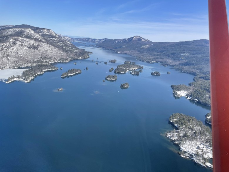 view of lake george aerial in winter