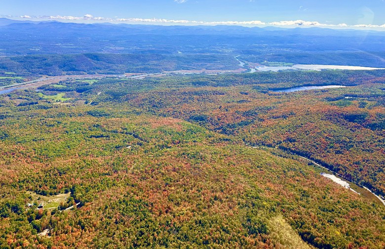 aerial view of lake george in fall