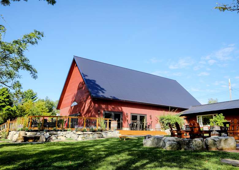 a large red wine barn
