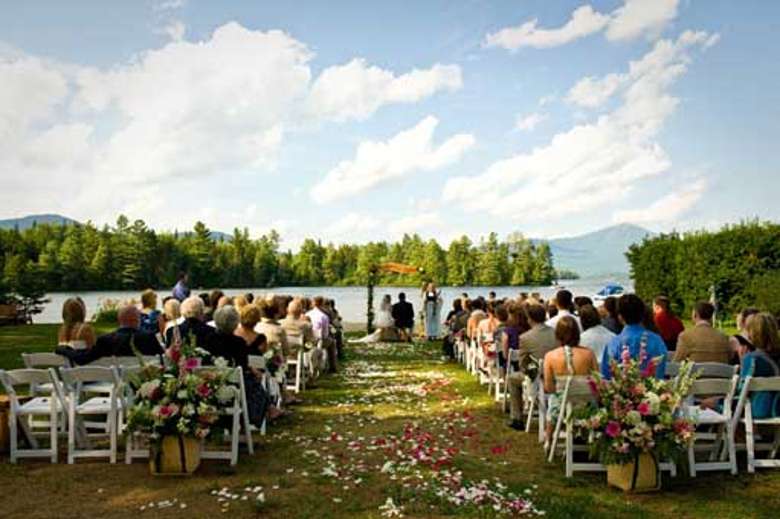 wedding ceremony on the shore of a lake