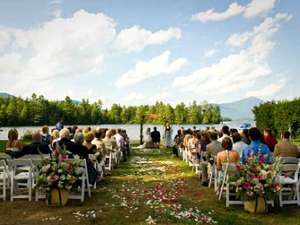 wedding ceremony on the shore of a lake