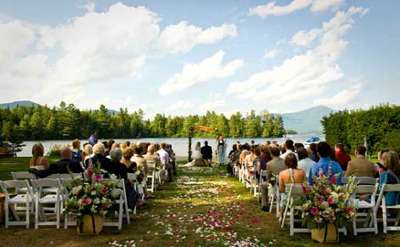 wedding ceremony on the shore of a lake