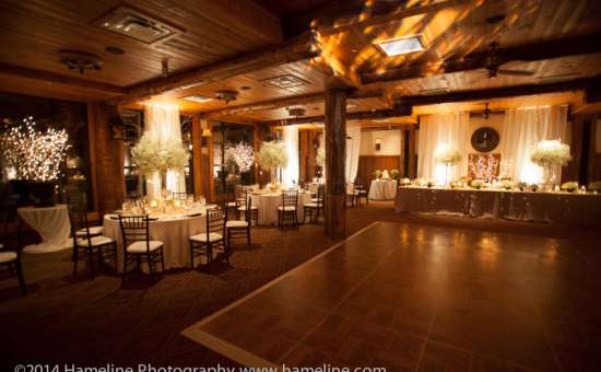 adirondack style ballroom set up for a wedding reception