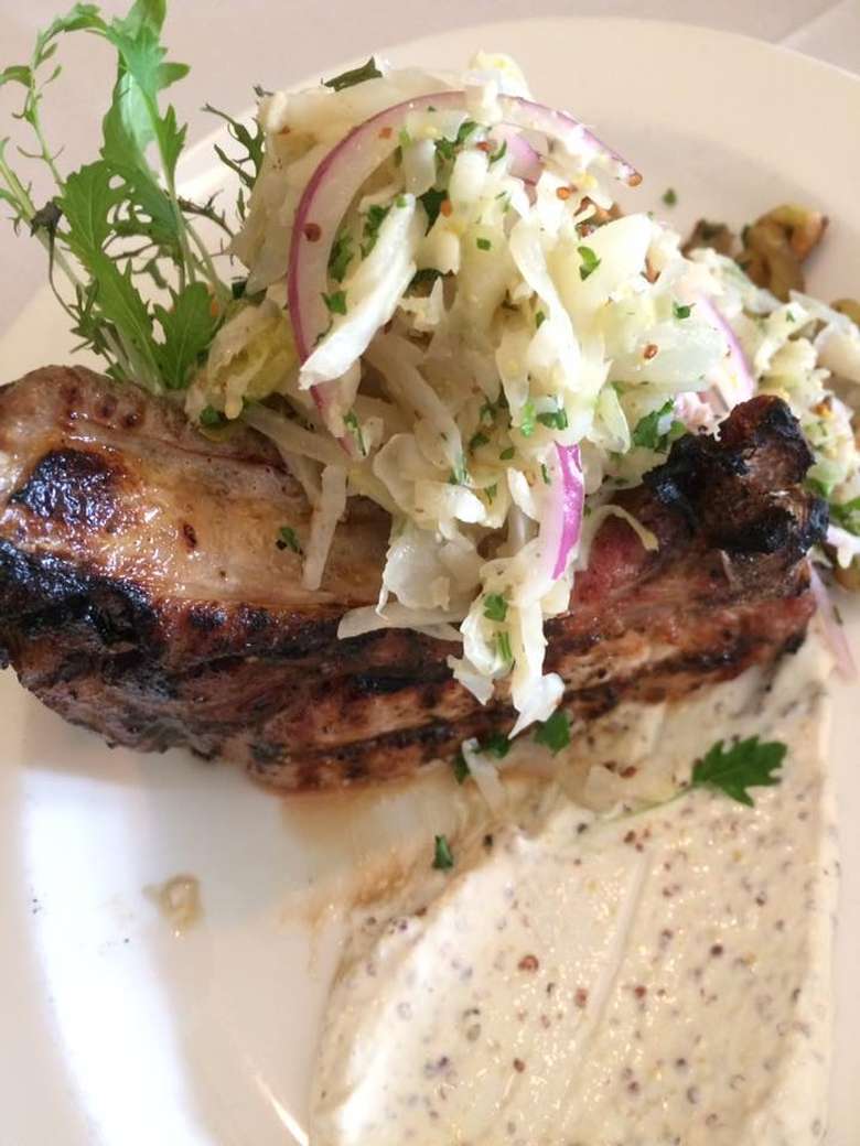 pork chops topped with slaw