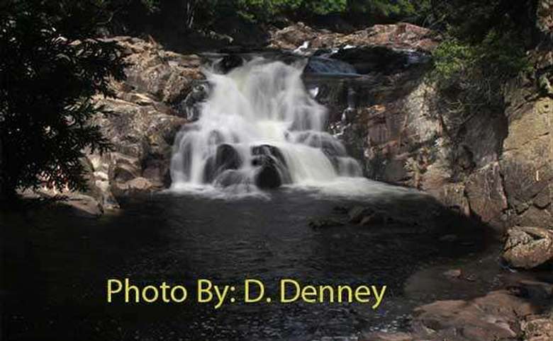 small waterfall with photo credit to d. denney