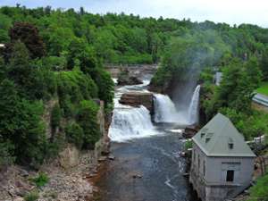 three waterfalls at ausable chasm as seen from above