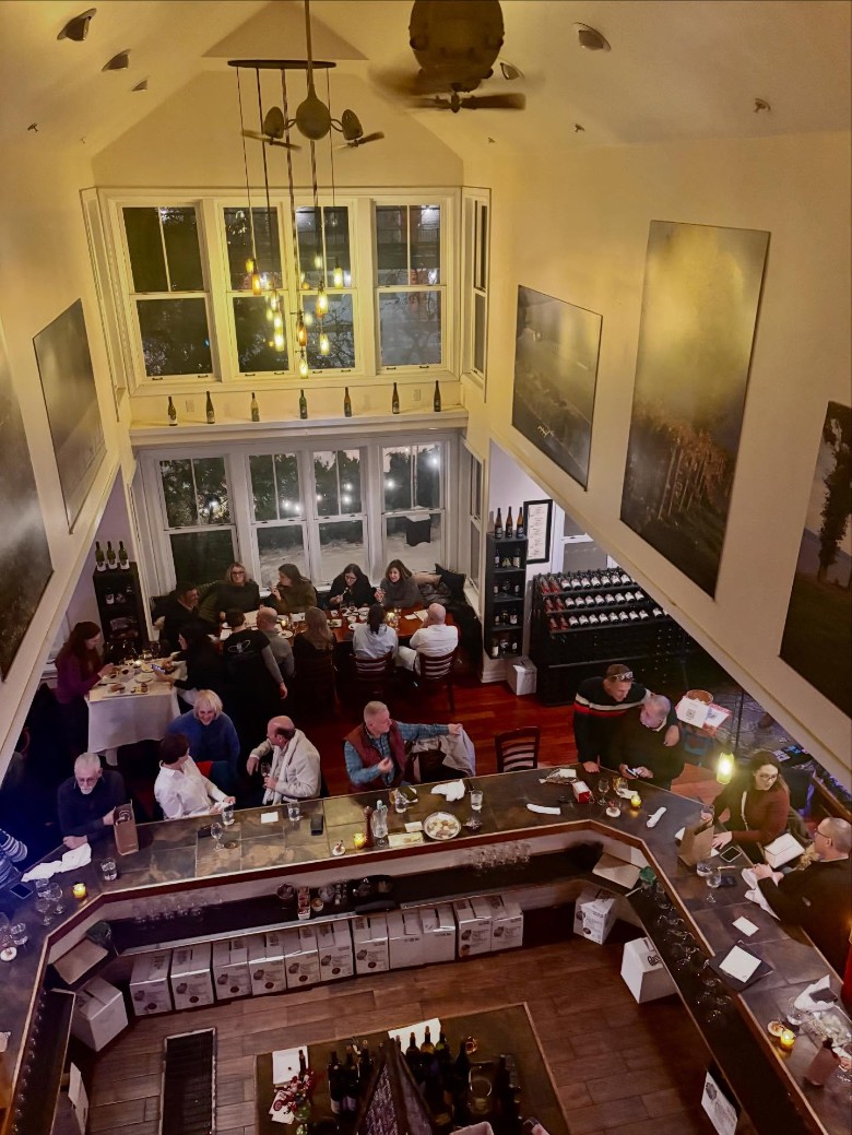 overhead view of a restaurant dining area