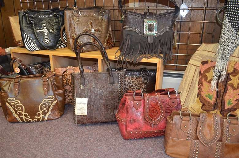 display of leather purses