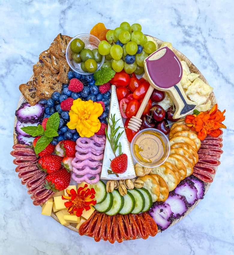 cheese, fruit, and meat board