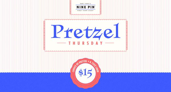 white and blue background, text reads Pretzel Thursday